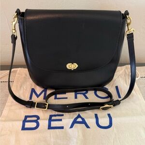Clare V Black Leather Crossbody Bag with Gold Hardware